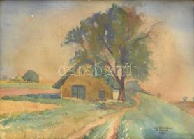 Vitéz Bihary István (?-?): Balatonkenese, 1929. Akvarell, papír, jelzett. Üvegezett, kissé sérült fa keretben, 39×58 cm