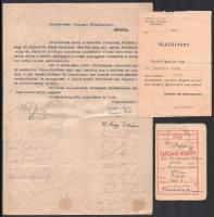 1945 Sajókazai orvos okmányai MSZDP tagsági könyv, mentesítő igazolvány, igazolások