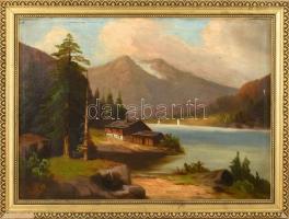 Jelzés nélkül, feltehetően a XX. sz elején működött festő alkotása: Alpesi táj. Olaj, vászon, sérült...