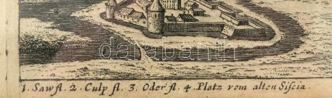 Sissek - Sziszek XVI. századi rézmetszet, kissé sérült üvegezett keretben. 6x10,5 cm