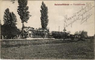 1913 Balatonföldvár, vasútállomás, gőzmozdony, vonat. Gerendás Gyula kiadása