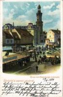 1899 (Vorläufer) Sopron, Oedenburg; vásár, piac, Karl Pollak üzlete. L.F. Kummert No. 66. / Jahrmarkt (EK)