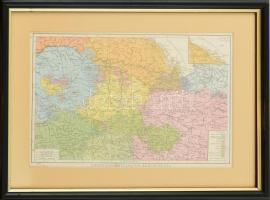 cca 1900 Ausztria és Magyarország néprajzi térképe üvegezett keretben 24x36 cm