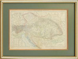 cca 1900 Ausztria és Magyarország térképe üvegezett keretben 27x39 cm