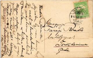 1914 Gyula, Korcsolya pálya és román templom, vasútállomás, M. kir. postahivatal. Zazmann János kiad...