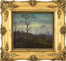 Nagy Pál (?-?, nagybányai festőnövendék 1917-ben): Erdélyi táj rőzsehordóval, 1923. Olaj, vászon. Je...