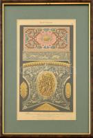 cca 1900 Szecessziósfém díszítés dekorációs grafika litográfia üvegezett keretben 32x21 cm
