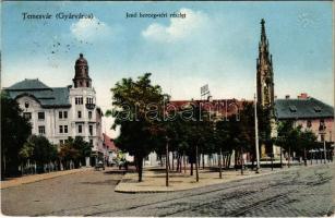 1915 Temesvár, Timisoara; Gyárváros, Jenő herceg tér, Rukavina emlékmű. Vasúti levelezőlapárusítás / Fabric, square, monument (EK)