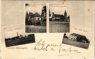 1911 Diószeg, Magyardiószeg, Sládkovicovo; cukorgyár, Római katolikus templom és iskola, Báró Kuffner Károly kastélya. Bódy fényképész, Horváth Kálmánné kiadása / castle, church, school, sugar factory (EK)