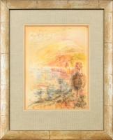 Egry József jelzéssel: Táj. Akvarell, papír, üvegezett fa keretben, 33×25,5 cm