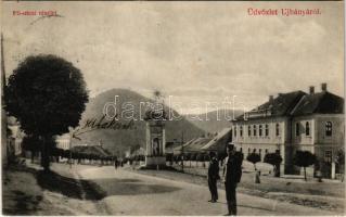 1912 Újbánya, Königsberg, Nová Bana; Fő utca, Szentháromság szobor / main street, Trinity statue