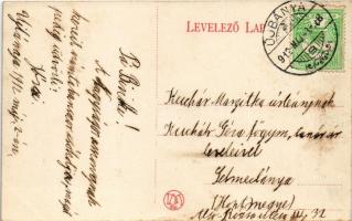 1912 Újbánya, Königsberg, Nová Bana; Fő utca, Szentháromság szobor / main street, Trinity statue