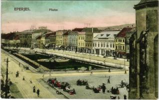 Eperjes, Presov; Fő utca, piac. Divald Károly fia / main street, market