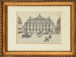cca1870 Párizsi opera rotációs fametszet üvegezett keretben 18x22 cm