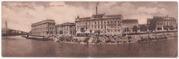 1915 Nagyvárad, Oradea; Ezredévi emléktér, híd. Boros Jenő kiadása. kihajható panorámalap / square, bridge. folding panoramacard (EK)