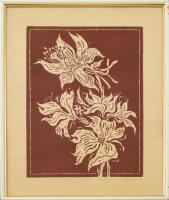 Kádár György (1912-2002): Virágok. Színes linómetszet, domvornyomás, papír, jelzett, üvegezett fa keretben, 34x25 cm