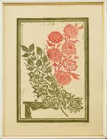 Kádár György (1912-2002): Kerti virágok. Színes linómetszet, dombornyomás, papír, jelzett, üvegezett fa keretben, lapszéli kisebb törésnyomokkal, 34x24 cm