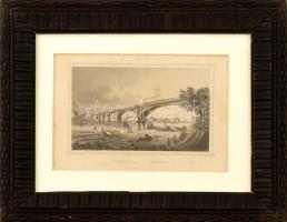 cca 1864 Ludwig Rohbock (1820-1883) - J. Riegel: Szegedin-Szeged. A képen vasúti híddal. Papír, acélmetszet, jelzett a metszeten, 13x17 cm Üvegezett keretben