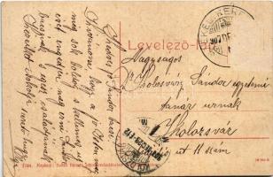 1907 Székelykeresztúr, Kristur, Cristuru Secuiesc; Unitárius gimnázium, lovas szekerek / school, hor...