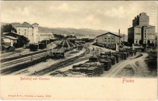 Fiume, Rijeka; Bahnhof und Elevator / vasútállomás, fatelep, Gabona elevátor / railway station, lumber yard, grain warehouse