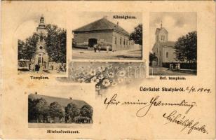 1909 Szigetfalu, Szkulya, Skulya, Sculia; Római katolikus és református templom, községháza, hitelszövetkezet / churches, town hall, credit union. floral