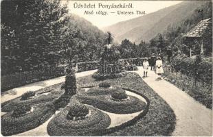 1910 Ponyászka, Poneasca (Bozovics, Bozovici); Alsó völgy. Weisz Felix kiadása / Unteres Tal / valley park (r)