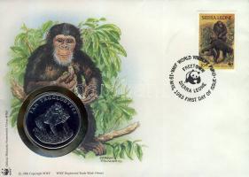 1986. "30 éves a WWF-Csimpánz" ffém emlékérem érmés borítékon sierra leone-i bélyeggel + bélyegzővel T:PP
