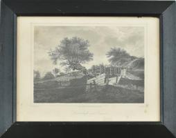 Ruysdal: Landschaft mit Zäunen - Tájkép kerítéssel. Rézmetszet. Üvegezett keretben 13x18 cm