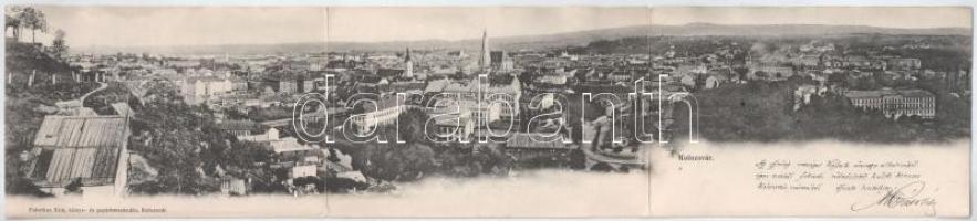 1905 Kolozsvár, Cluj; látkép. Fabritius Erik kiadása. 3-részes kihajtható panorámalap / general view. 3-tiled folding panoramacard (r)