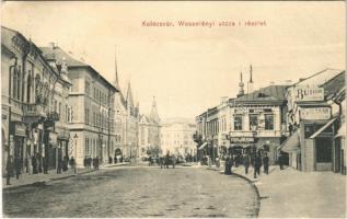 1908 Kolozsvár, Cluj; Wesselényi utca, Herman Gyula, Legman Samu, Klein és Társa üzlete. Rigó Árpád kiadása / street view, shops (r)