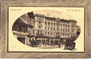 Temesvár, Timisoara; Szent György tér, Leitenbor József, Gresham üzlete, sörcsarnok, Takarékpénztár / square, shops, beer hall, savings bank