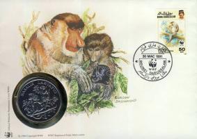 1986. "30 éves a WWF-Nagyorrú majom" ffém emlékérem érmés borítékon brunei-i bélyeggel + bélyegzővel T:PP