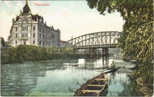 1912 Temesvár, Timisoara; híd, evezős csónak / bridge, rowing boat (EK)