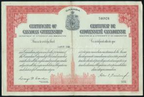 1962 Kanadai állampolgársági igazolás