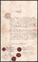 1865 Jablánc (Jablonitz) szerződés helyi nemesek viaszpecsétes aláírásaIval