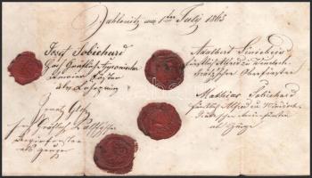 1865 Jablánc (Jablonitz) szerződés helyi nemesek viaszpecsétes aláírásaIval