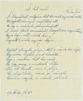 1942 Huszka Jenő (1875-1960). zeneszerző A két veréb c. versének aláírt autográf kézirata