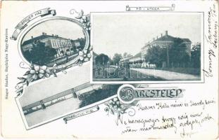 1900 Barcs, Barcstelep; Breuer ház, Fő utca, Vasúti híd. Singer Sándor fényképész. Art Nouveau, floral (kopott sarkak / worn corners)