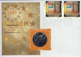 Hollandia 1997. 1Ecu "Európai Unió" érmés, bélyeges borítékon T:1