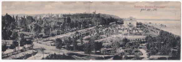 1901 Balatonföldvár, látkép, nyaraló, villa, vasútvonal. kihajtható panorámalap / folding panoramacard (Rb)