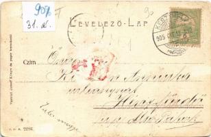 1905 Keszthely, vasútállomás, vonat, gőzmozdony. Vasvári József kiadása (r)