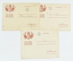 1939 3 db Aszárról küldött bélyegzett távirat