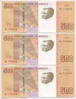 Angola 2012. 500K (3x) egyugrásos sorszámkövető pár, mind közeli sorszám T:I,I- Angola 2012. 500 Kwanzas (3x) consecutive serials, with one leap, all three with close serials C:UNC,AU