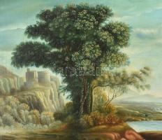 Kalakán László: Partmenti táj. Olaj, vászon, dekoratív keretben. 48x68 cm