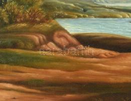 Kalakán László: Partmenti táj. Olaj, vászon, dekoratív keretben. 48x68 cm