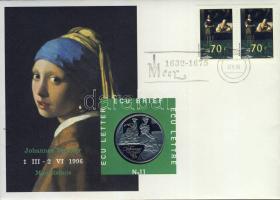Hollandia 1996. 1Ecu "Johannes Vermeer" érmés, bélyeges borítékon T:1