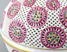 Herendi walesi mintás duplafalú áttört fedeles gyömbértartó. Jelzett, hibátlan. m: 22 cm, d: 17 cm