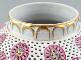 Herendi walesi mintás duplafalú áttört fedeles gyömbértartó. Jelzett, hibátlan. m: 22 cm, d: 17 cm