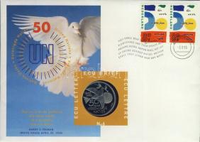 Hollandia 1995. 1Ecu "50 éves az ENSZ" érmés, bélyeges borítékon T:1