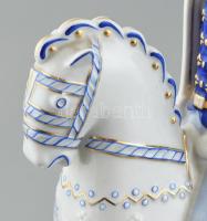 Hollóházi nagy méretű, kézzel festett huszár figura, jelzett, minimális kopással, 27x13cm